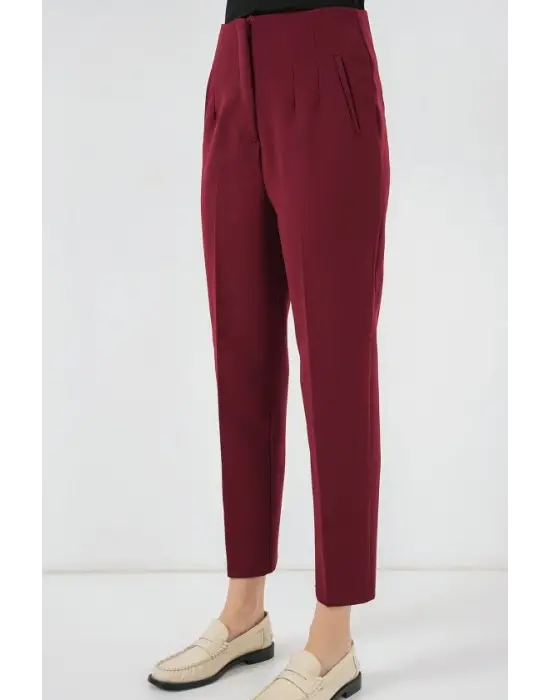 6650 Yüksek Bel Kumaş Pantolon - Bordo