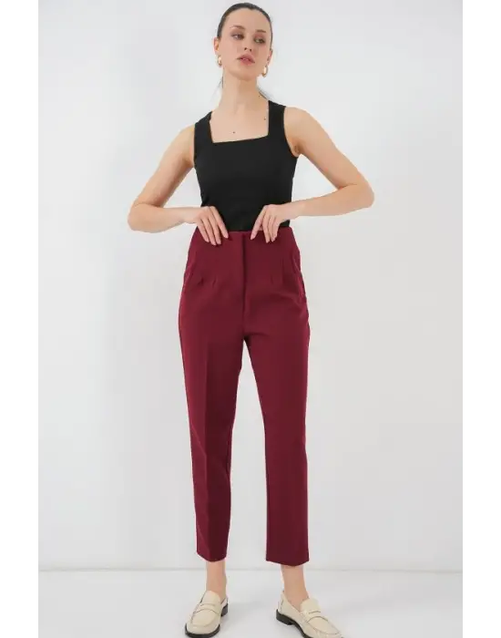 6650 Yüksek Bel Kumaş Pantolon - Bordo