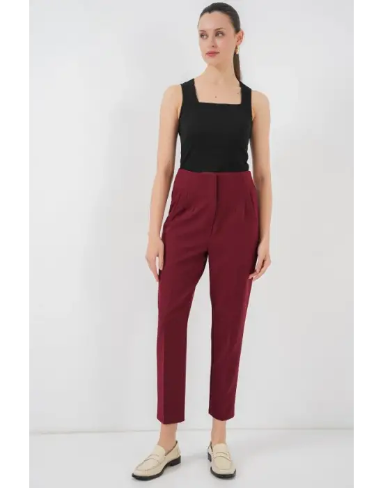 6650 Yüksek Bel Kumaş Pantolon - Bordo