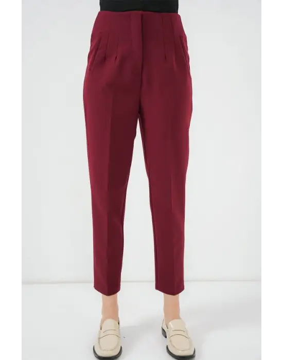 6650 Yüksek Bel Kumaş Pantolon - Bordo