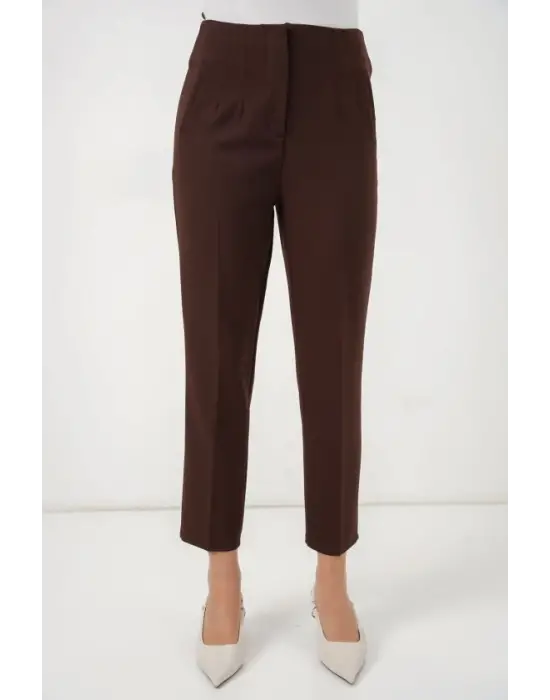 6650 Yüksek Bel Kumaş Pantolon - Kahverengi