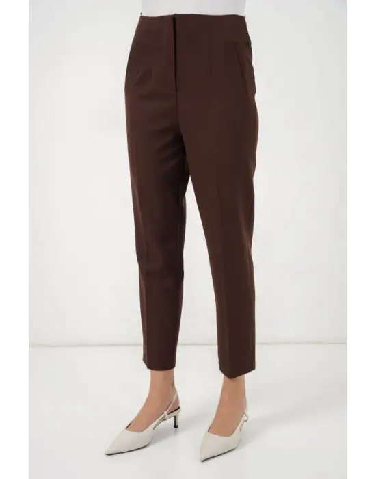 6650 Yüksek Bel Kumaş Pantolon - Kahverengi