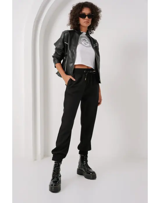 6674 Paçası Lastikli Eşofman Altı - Siyah