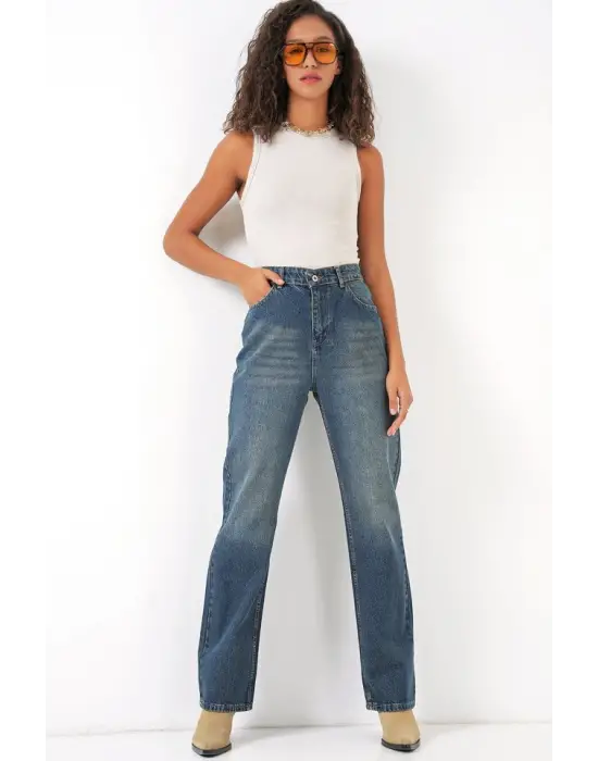 6687 Bol Paça Kot Pantolon - İndigo