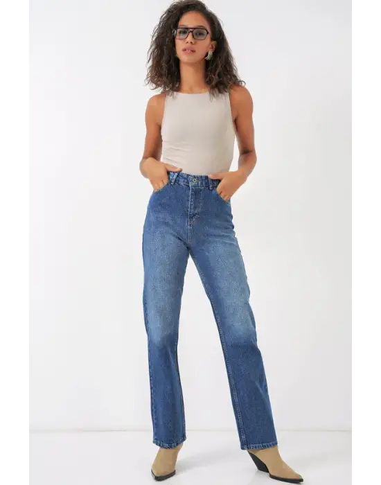 6687 Bol Paça Kot Pantolon - Mavi