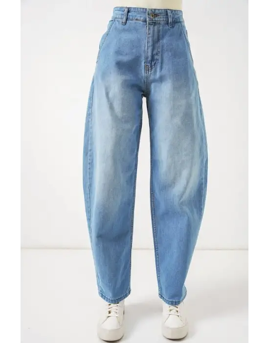 6689 Yüksek Bel Baggy Kot Pantolon - Açık Mavi