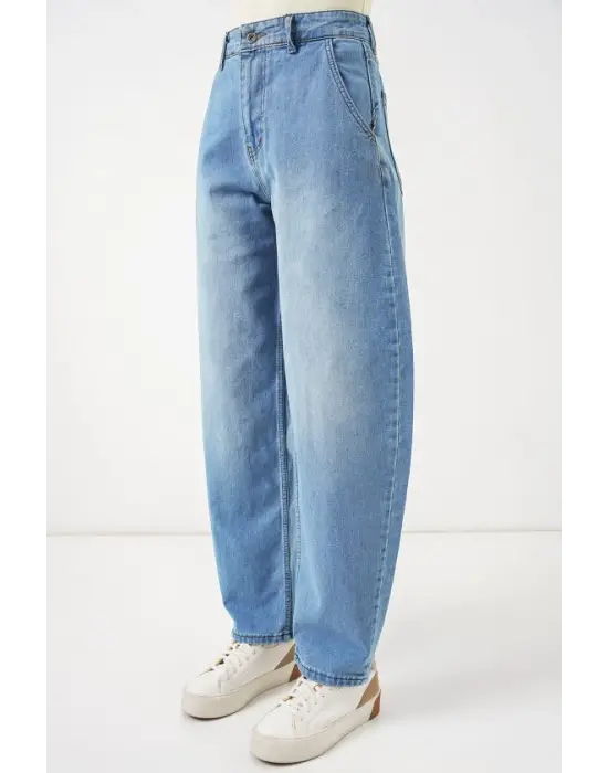 6689 Yüksek Bel Baggy Kot Pantolon - Açık Mavi