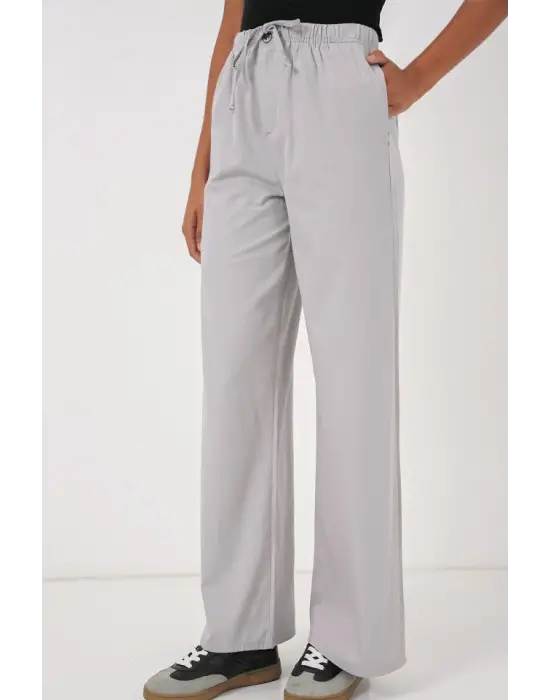 6690 Bol Paça Yüksek Bel Pantolon - Gri