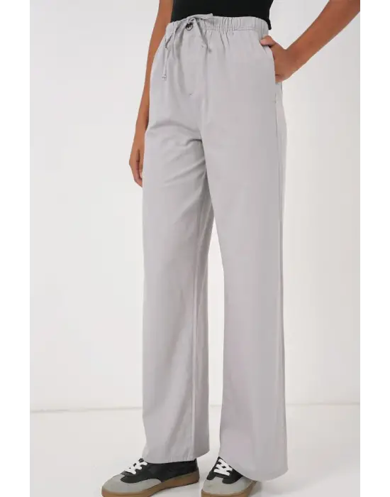 6690 Bol Paça Yüksek Bel Pantolon - Gri