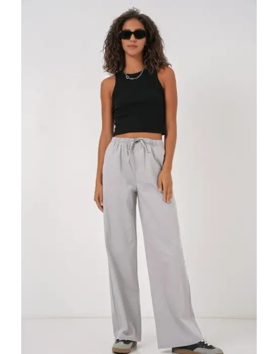 6690 Bol Paça Yüksek Bel Pantolon - Gri