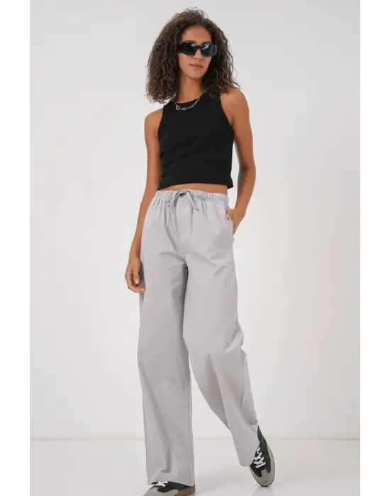 6690 Bol Paça Yüksek Bel Pantolon - Gri