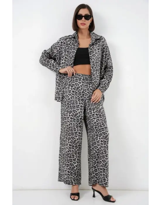 6699 Leopar Desenli Alt Üst Takım - Antrasit