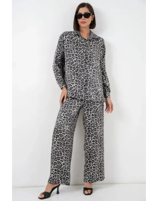 6699 Leopar Desenli Alt Üst Takım - Antrasit