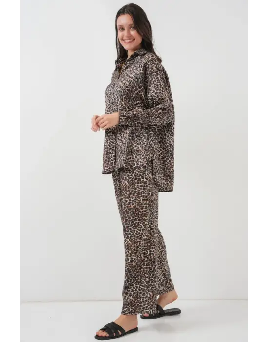6699 Leopar Desenli Alt Üst Takım - C. Kahverengi