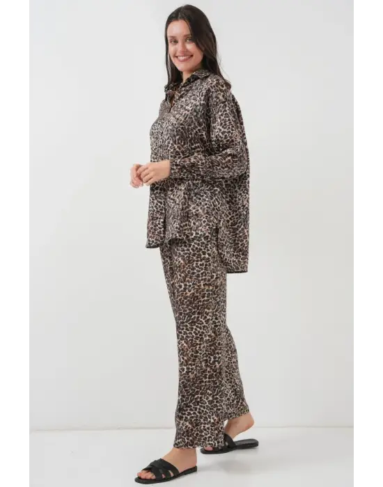 6699 Leopar Desenli Alt Üst Takım - C. Kahverengi