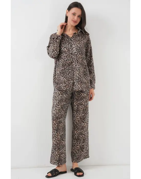 6699 Leopar Desenli Alt Üst Takım - C. Kahverengi