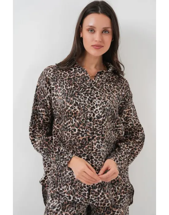 6699 Leopar Desenli Alt Üst Takım - C. Kahverengi