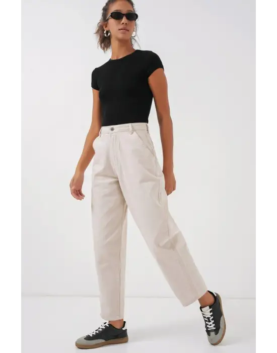 6703 Yüksek Bel Kot Pantolon - Ekru