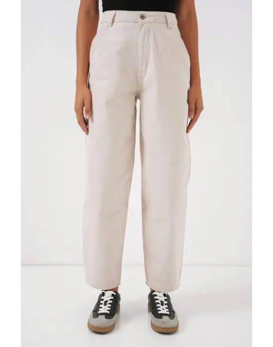 6703 Yüksek Bel Kot Pantolon - Ekru