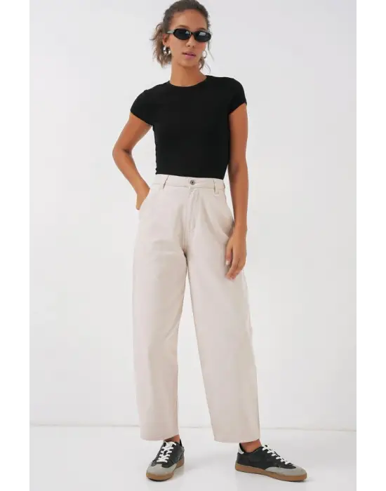 6703 Yüksek Bel Kot Pantolon - Ekru