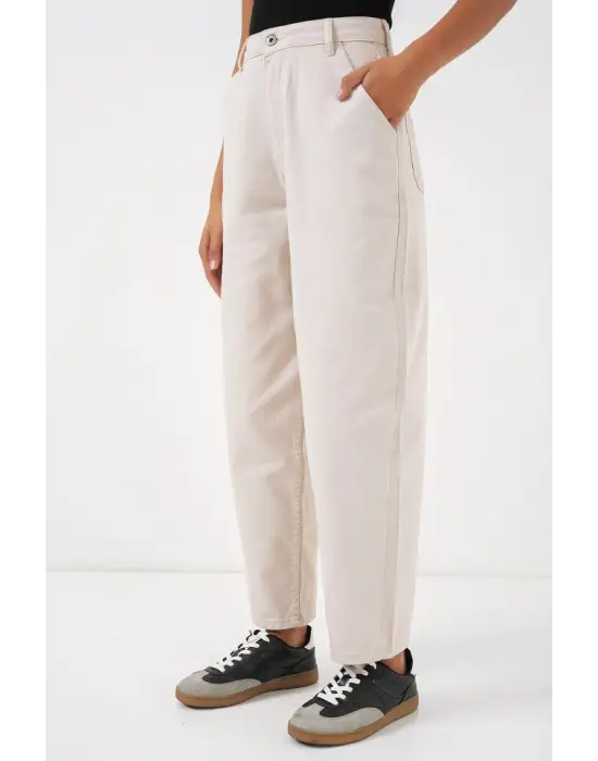 6703 Yüksek Bel Kot Pantolon - Ekru