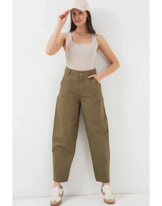 6703 Yüksek Bel Kot Pantolon - Haki