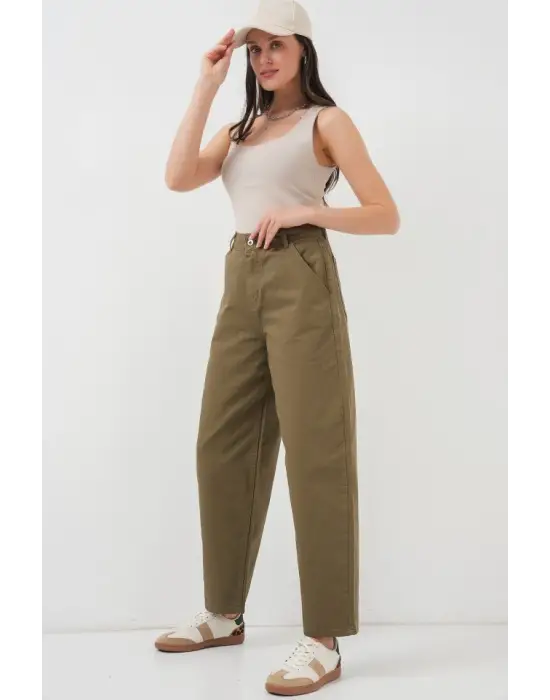 6703 Yüksek Bel Kot Pantolon - Haki