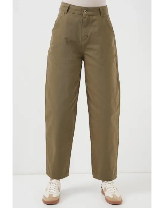 6703 Yüksek Bel Kot Pantolon - Haki