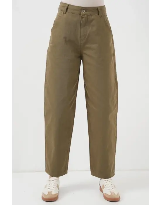 6703 Yüksek Bel Kot Pantolon - Haki