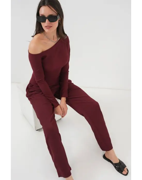 6708 Düşük Omuz Alt Üst Takım - Bordo