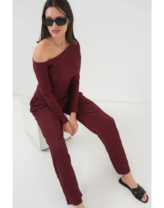 6708 Düşük Omuz Alt Üst Takım - Bordo