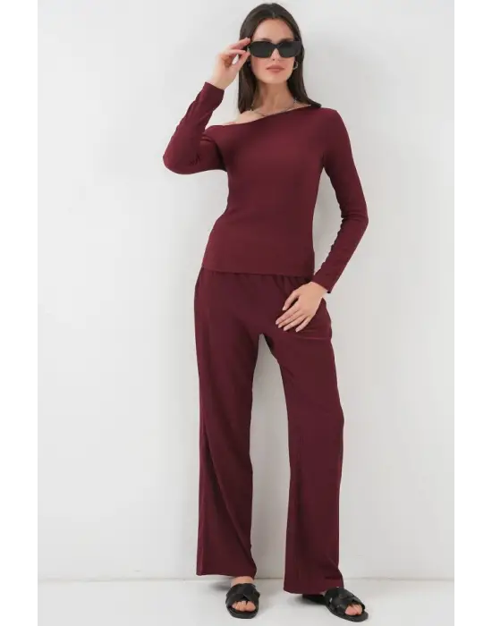 6708 Düşük Omuz Alt Üst Takım - Bordo