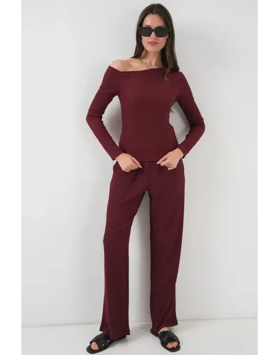 6708 Düşük Omuz Alt Üst Takım - Bordo