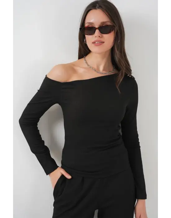 6708 Düşük Omuz Alt Üst Takım - Siyah