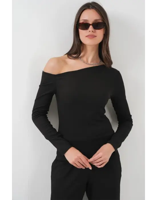 6708 Düşük Omuz Alt Üst Takım - Siyah