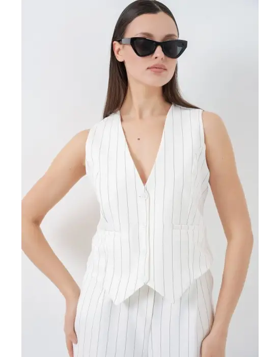 6709 Yelek Pantolon İkili Takım - B.Beyaz