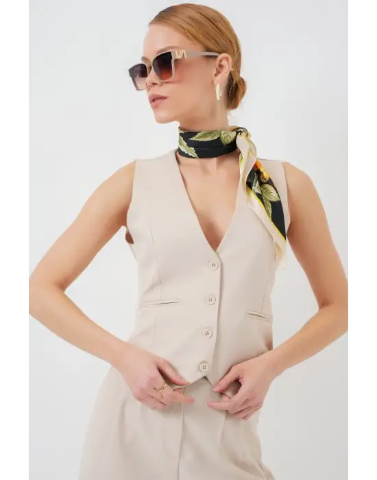 6709 Yelek Pantolon İkili Takım - Krem