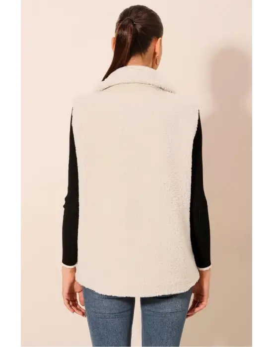 6793 Peluş Yelek - Beyaz