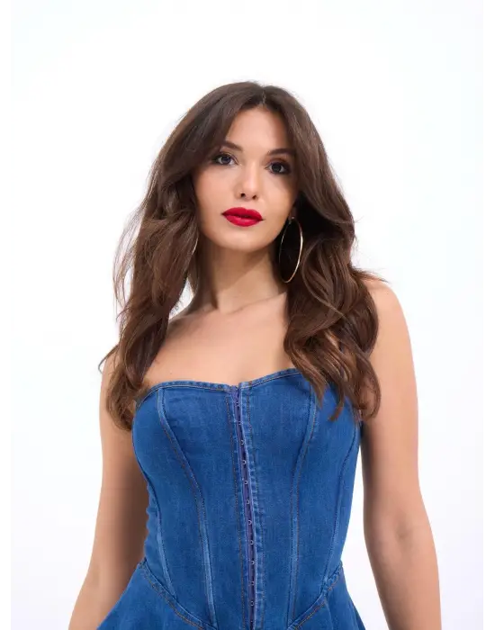 Omarı Rahat ve Şık Kot Elbise - Mavi