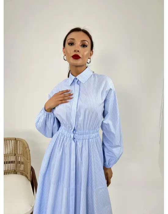 Omarı Şık ve Rahat Çizgili Elbise