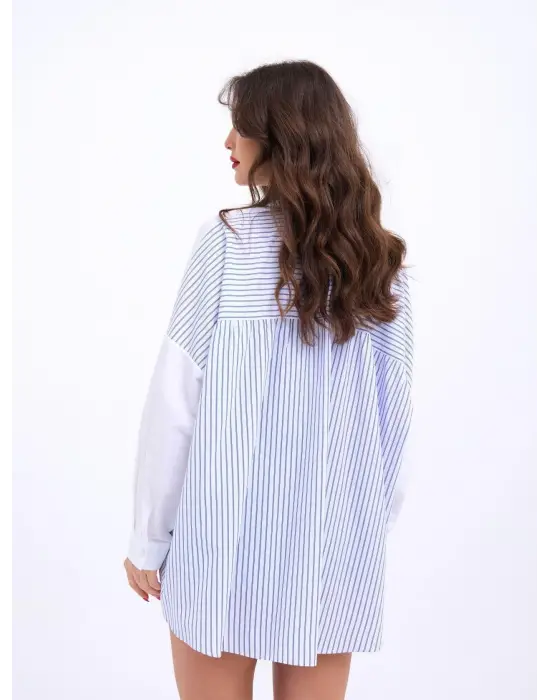 Omarı Çizgili Yaka Detaylı Gömlek