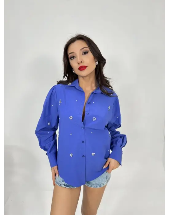 Omarı Mor Dantel Detaylı Gömlek