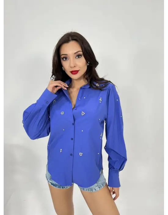 Omarı Mor Dantel Detaylı Gömlek