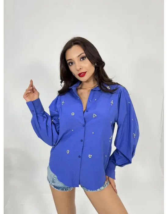 Omarı Mor Dantel Detaylı Gömlek