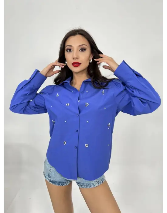 Omarı Mor Dantel Detaylı Gömlek