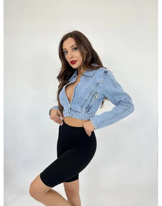 Omarı Modern Mavi Kot Ceket