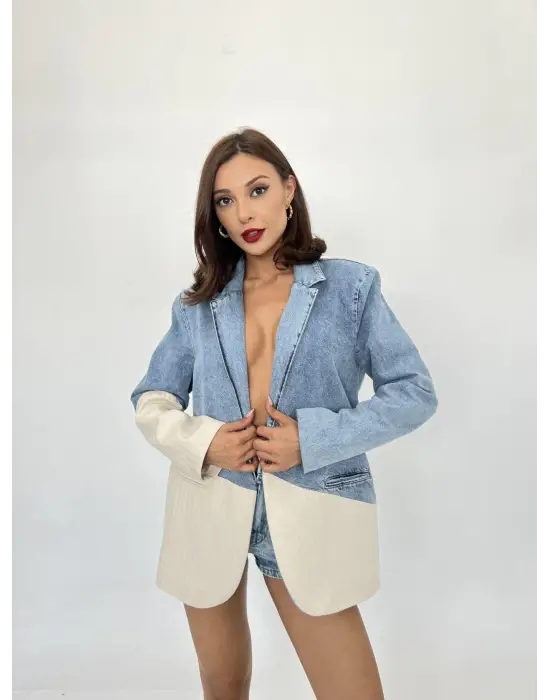Omarı Stil Sahibi Mavi Kot Ceket