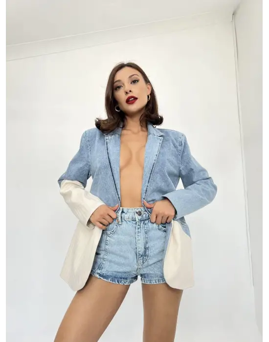 Omarı Stil Sahibi Mavi Kot Ceket