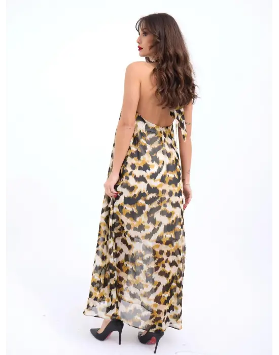 Omarı Kadife Klasik Siyah Elbise