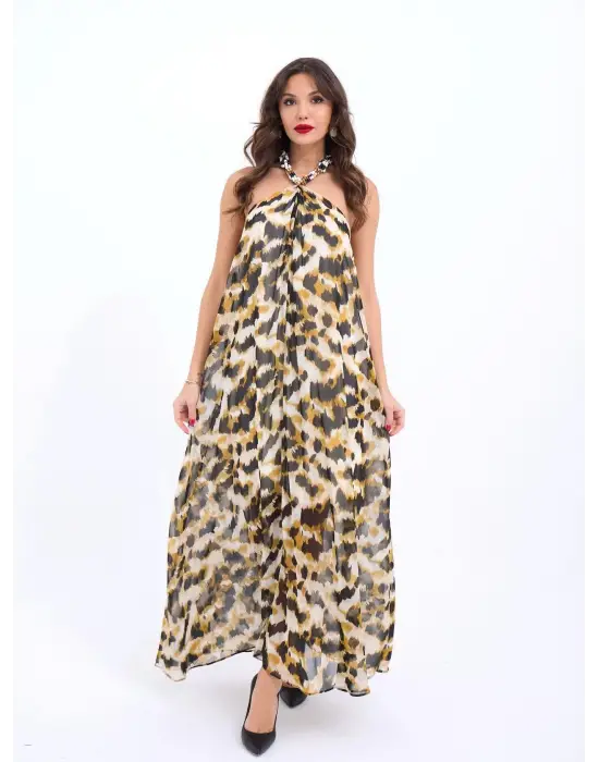 Omarı Kadife Klasik Siyah Elbise